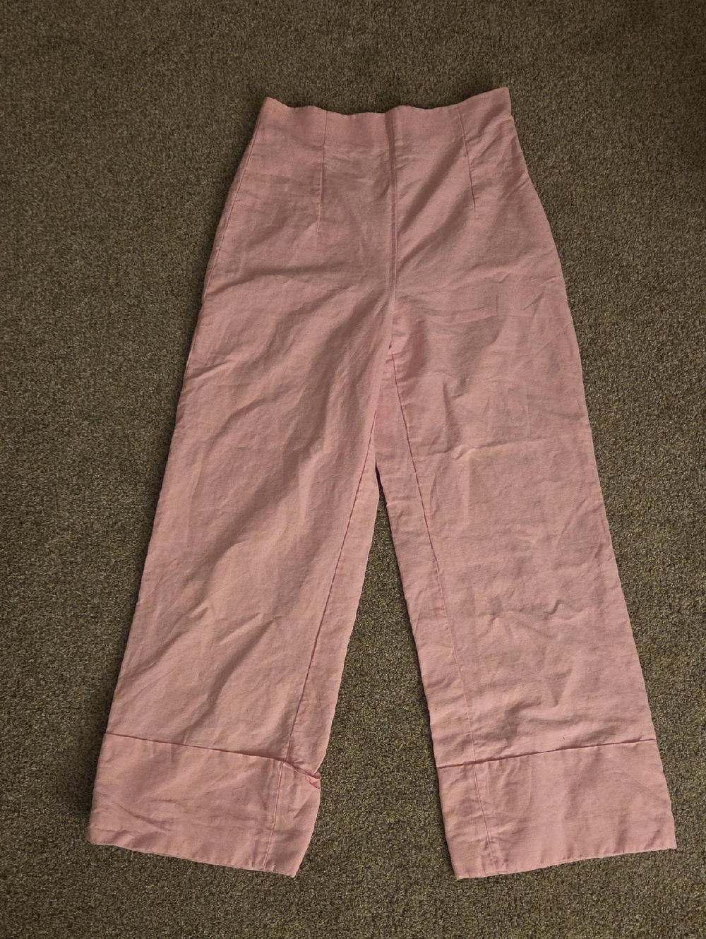 Zara Women's High-Waist Wide Leg Pink Cuffed Linen/Cotton Pants Size Small